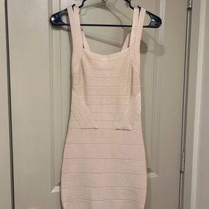 Y2K bebe Cream bandage Mini Dress Neck Sleeveless